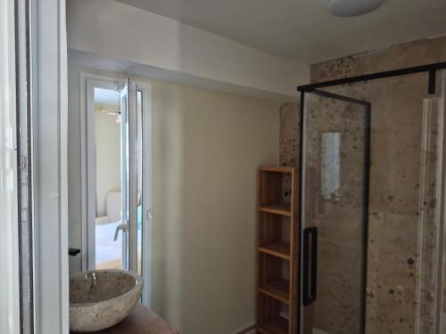 łazienka z umywalką i prysznicem w obiekcie La belle créole w mieście Cilaos