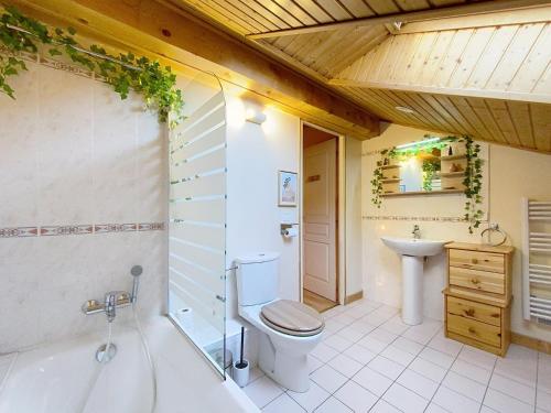 モントリオンにあるChalet Altaïa - Morzine Avoriaz - 12 Personnes - Billard & Jeux vidéo - Parking & Garageのトイレと洗面台のあるバスルーム