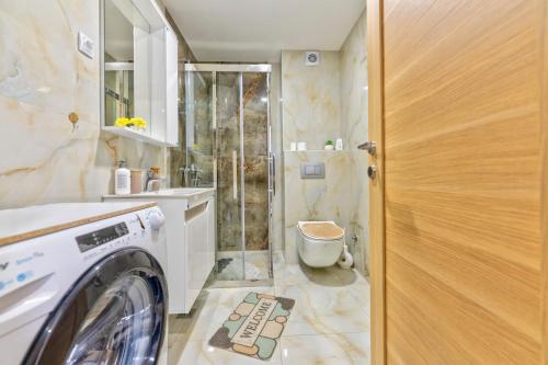 a washing machine in a bathroom with a shower at Vip Jovan 83 in Zlatibor
