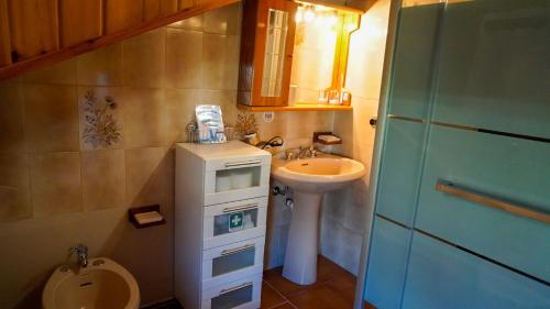a small bathroom with a sink and a toilet at C'Amunin Casa Vacanze in Chiuro