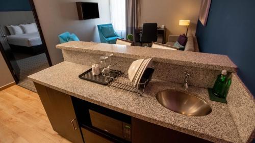 um balcão de casa de banho com um lavatório num quarto de hotel em Comfort Inn Tegucigalpa em Tegucigalpa