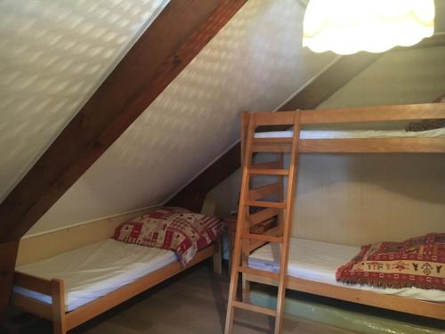 ein Zimmer mit zwei Etagenbetten und einer Leiter in der Unterkunft Vaste appartement de montagne in Métabief