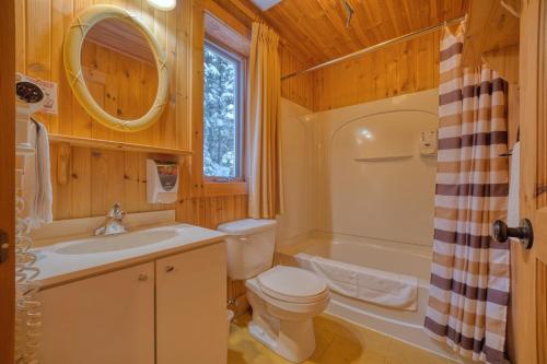 a bathroom with a toilet and a sink and a tub at Chalet Saumon with Private SPA for 16 Guests , Skiing in Saint-Paul-de-Montminy
