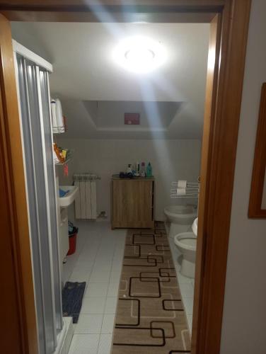 a bathroom with a toilet and a light on the ceiling at Mansarda Casalina in Casole Bruzio