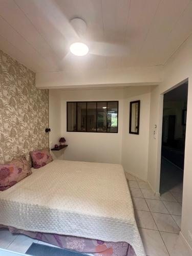 a bedroom with a bed and a window at Villa Mamalouken App Maloe in Rivière-Pilote