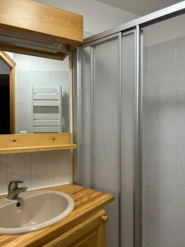 a bathroom with a sink and a shower at Samoëns à Pied – Appt 4 pers in Samoëns