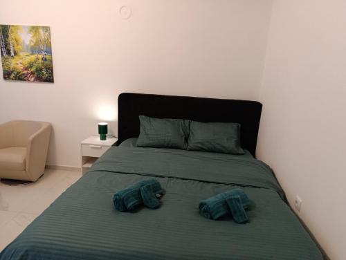 a bedroom with a bed with two pillows at Studio San in Arandelovac