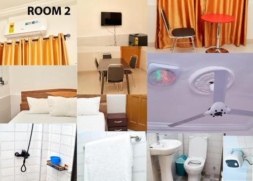 a collage of photos of a room with a bed and toilet at Royal prima guest house, apartment and event center in Amanfro