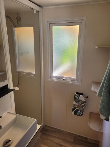 a bathroom with a window and a sink at bb - Confort & charme - Au Cœur de l'Occitanie, 3 ch,2 sdb, entre mer et campagne in Lattes
