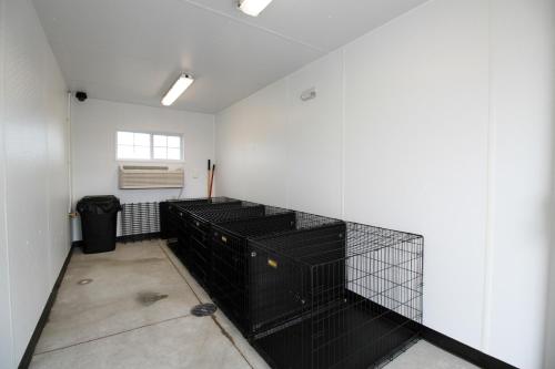 a room with black cages on the wall at Cobblestone Hotel & Suites - Devils Lake in Devils Lake