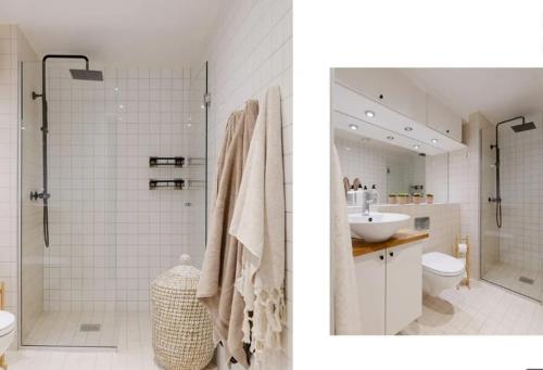 Et badeværelse på Luxurious and super central apartment with balcony