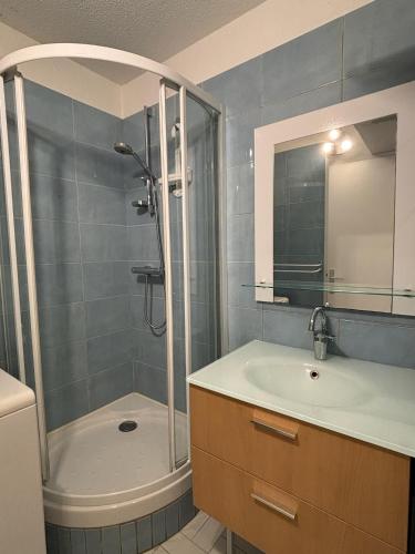 a bathroom with a shower and a sink at SeaNest Le Nid Marin in Saint-Raphaël