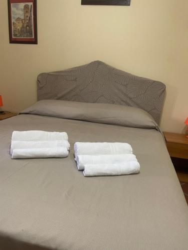 two towels sitting on top of a bed at A casa di Mariarosaria in Pozzovetere