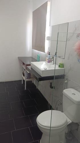 a bathroom with a toilet and a sink at Les zoliviers in Petite Rivière