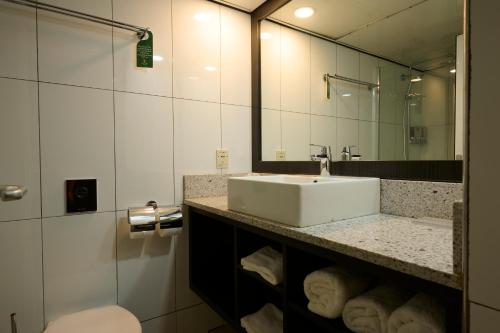 パラマリボにあるTorarica Resortの洗面台、鏡、トイレ付きのバスルーム