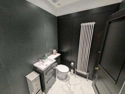 a bathroom with a white toilet and a sink at Blackthorn Manor in Greenock