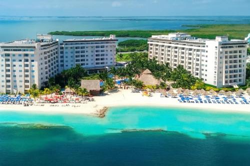 an aerial view of the resort and the beach at Oceanfront Paradise in Cancun Hotel Zone in Cancún