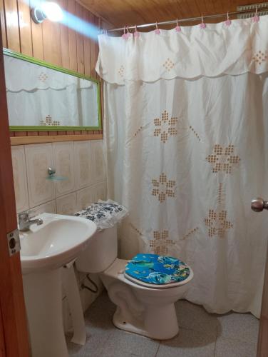 a bathroom with a toilet and a sink at Agroturismo Silvestre Marly in San José