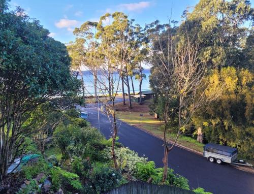 a truck driving down a road with trees at Cocora Beach Cottage - pet friendly in Eden