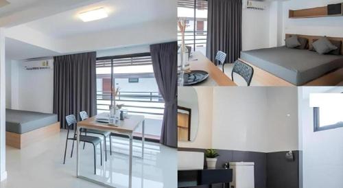 een collage van foto's van een slaapkamer en een woonkamer bij Seabreeze Bangsaen in Ban Thai Don (1)