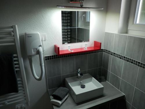 a bathroom with a sink and a mirror at La Désirade in Saint-Laurent-de-la-Prée
