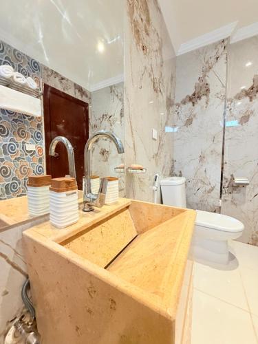 Un baño con lavabo e inodoro en Eco green pyramids hotel, en El Cairo