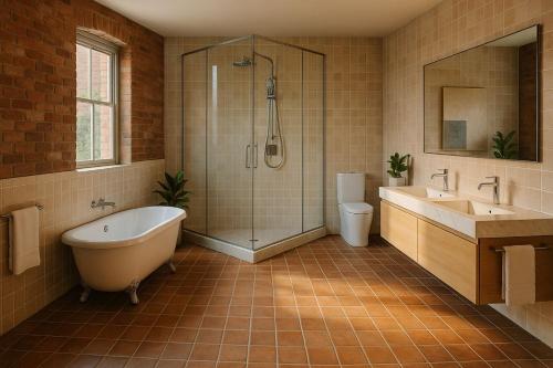 ein Badezimmer mit Badewanne, Dusche und Waschbecken in der Unterkunft Remsyatan Viuse in Abuja