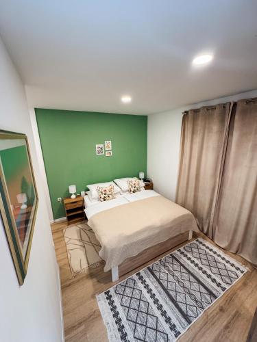 a bedroom with a bed and a green wall at RELAXING Apartments LUCE in Čilipi
