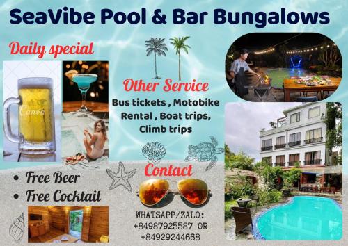 吉婆岛Catba Backpackers - Sea Vibe Pool Bar & Bungalow的一张酒店照片拼贴画，附带一张宣传单