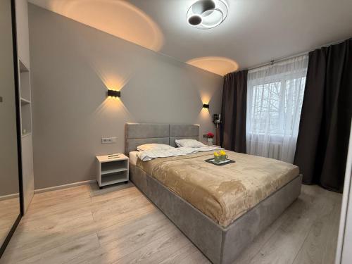 a bedroom with a bed and a window at Near Passage in Jelgava
