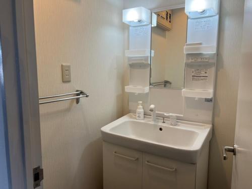 a bathroom with a sink and a mirror at HigashiNakano 3 rooms 1 bath with 2 different view in Tokyo