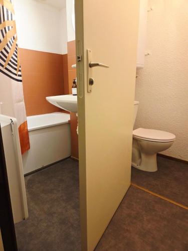 un baño con inodoro y lavabo en L'Epicéa - Logement Nature, en Mijoux