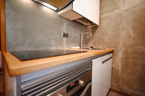 アンドラ・ラ・ベリャにあるAcogedor Rincón de Ski I Paniqueraのシンクとカウンタートップのあるキッチン