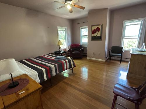 波士顿Beautiful Victorian house, Room的一间带床的卧室和一间客厅