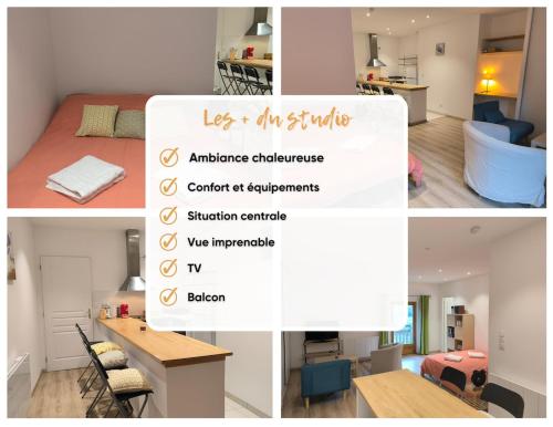 a collage of photos of a bedroom and a living room at Studio rénové avec balcon & vue sur les montagnes in Saint-Clément sur Durance