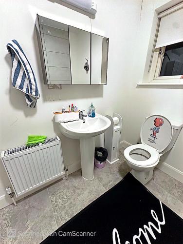 a bathroom with a white sink and a toilet at Precious Home in Monasterevin