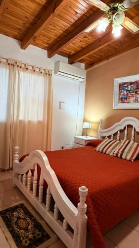 a bedroom with a bed with a red comforter at Casa sonia in San Rafael