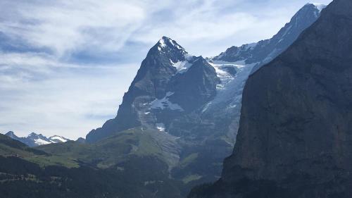 a view of a mountain with snow on it at Hotel Regina in Mürren