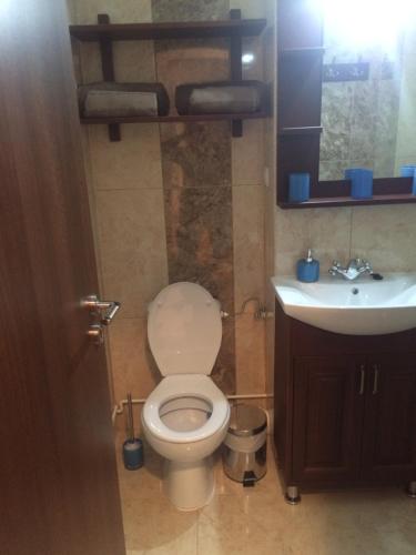 a bathroom with a toilet and a sink at Apartment KronDays in Braşov