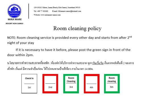 a screenshot of the room cleaning policy webpage at Mira Mare Resort Koh Samui in Lamai