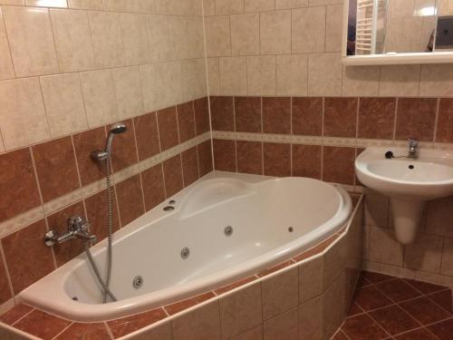 łazienka z wanną i umywalką w obiekcie Hotel Filippi w mieście Ždírec nad Doubravkou