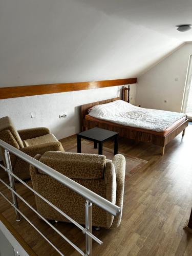 マヴロヴォにあるVila Jovana i Andreaの椅子2脚とベッドが置かれた部屋