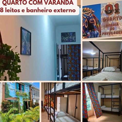 a collage of pictures of a room with a bed at O Plácido Arte Hostel in Belém