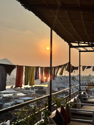 a view of the sunset from a tent at Pink Floyd in Pushkar