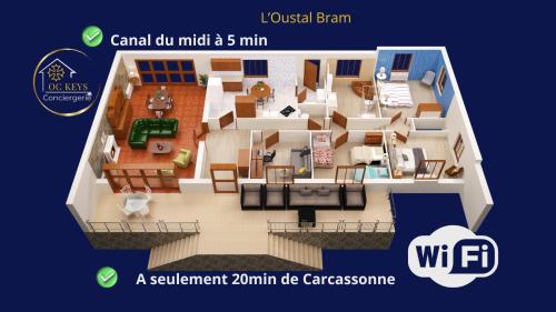 BramL'Oustal 3 chambres avec grand jardin parking gratuit的房屋平面图的 ⁇ 染