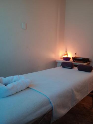 Ένα ή περισσότερα κρεβάτια σε δωμάτιο στο Santa Elena Hostal