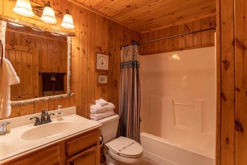 un bagno con un water, una vasca e un lavandino di Faraway Skies a Zionville