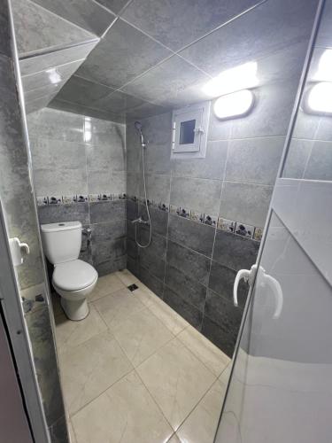 a bathroom with a toilet and a shower stall at Dar diyafa kannoua in Tangier