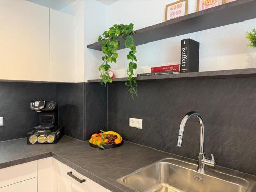 Η κουζίνα ή μικρή κουζίνα στο Pinke Auszeit - Neubau, Stellplatz, Smart-TV, WLAN