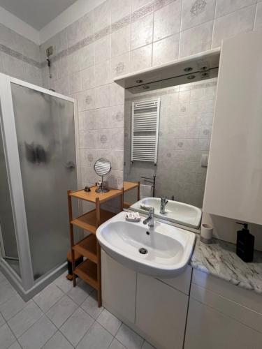 a bathroom with a sink and a shower at Grey Heron's Nest, il tuo nido a Vicenza in Vicenza